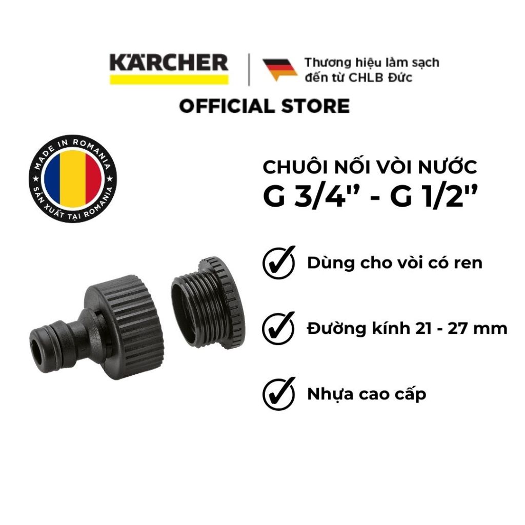 Ảnh Đầu nối vòi nước có ren G 3/4 với bộ giảm ren G 1/2 - Phù hợp vòi nước có ren đường kính 21 - 27mm 1