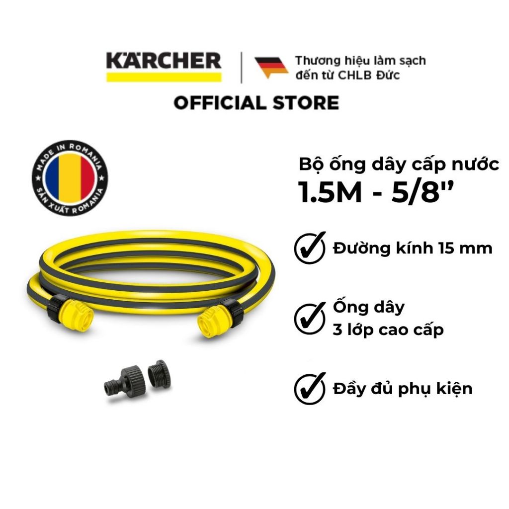 Ảnh Dây cấp nước Karcher 1.5m 3 lớp cao cấp - đường kính ống 5/8'' tương đương 15 mm 1