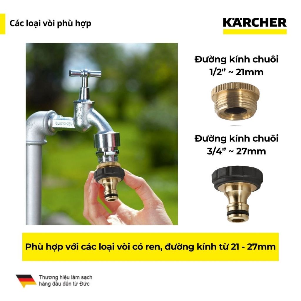 Ảnh Đầu nối ống nước bằng đồng cao cấp Karcher G 3/4 và bộ giảm ren G 1/2 - Phù hợp với vòi có ren đường kính 21 - 27mm 1