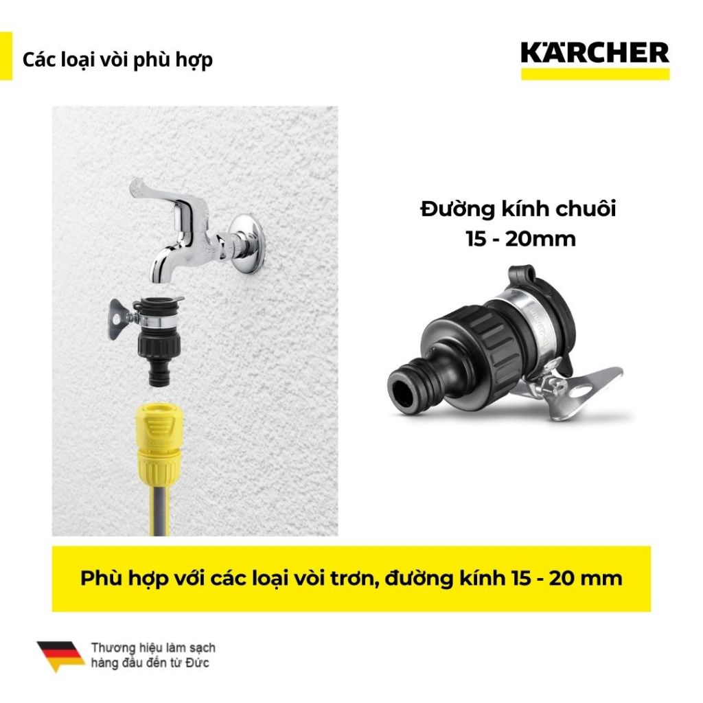 Ảnh Chui nối vòi nước Karcher - dùng cho vòi nước trơn đường kính 15 - 20 mm 1