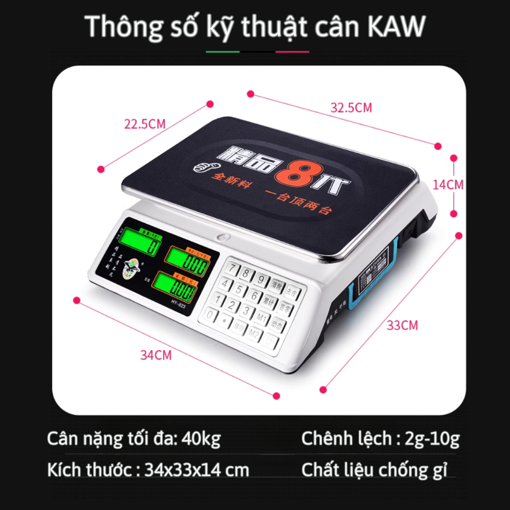Cân điện tử tính tiền 40kg KAW K450, cân chống nước, tốc độ xử lý nhanh, bảo hành chính hãng