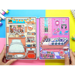 Đồ chơi bóc dán nhà búp bê Toca vs Avatar world - Búp bê giấy Pighabdmade