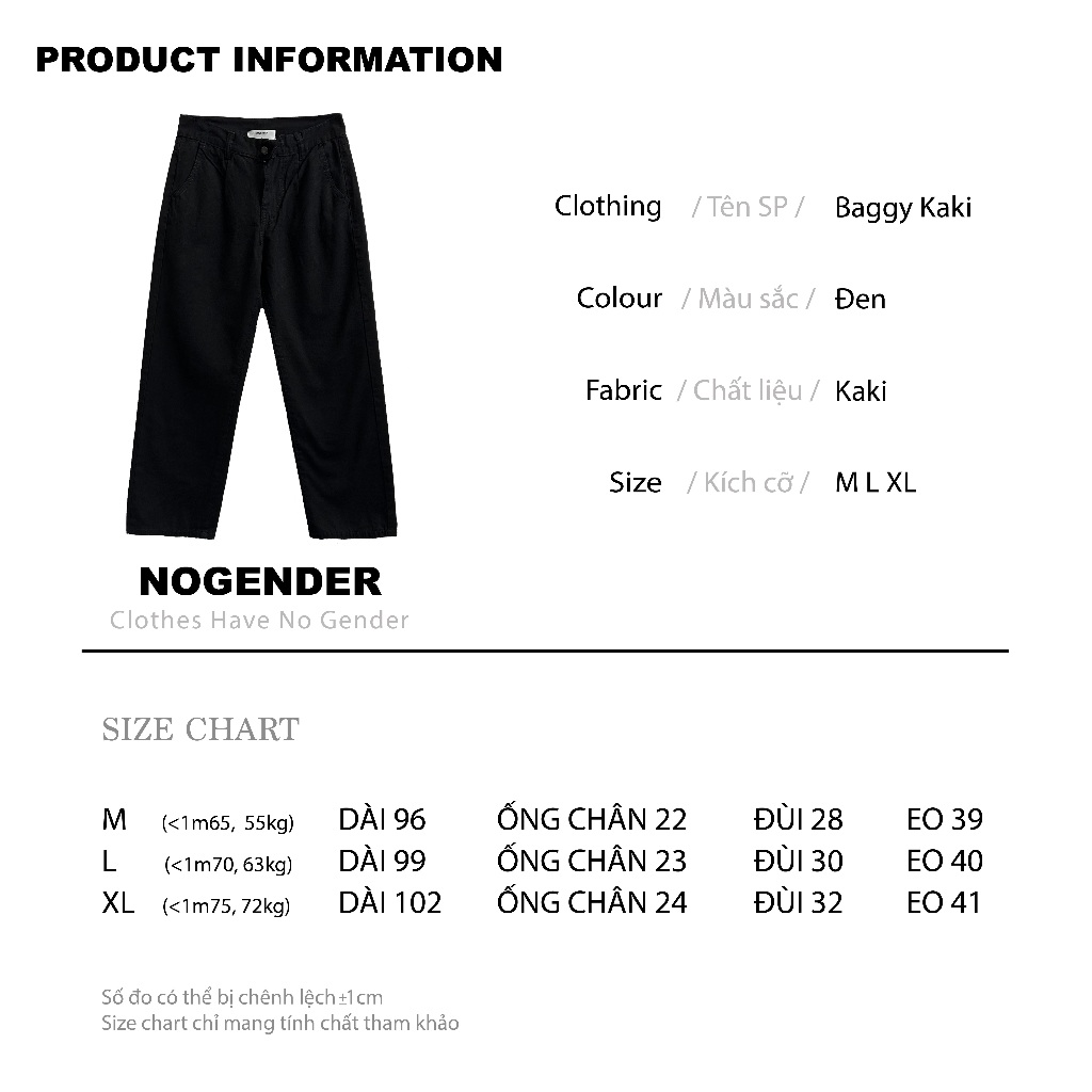 QUẦN BAGGY KAKI MÀU ĐEN UNISEX