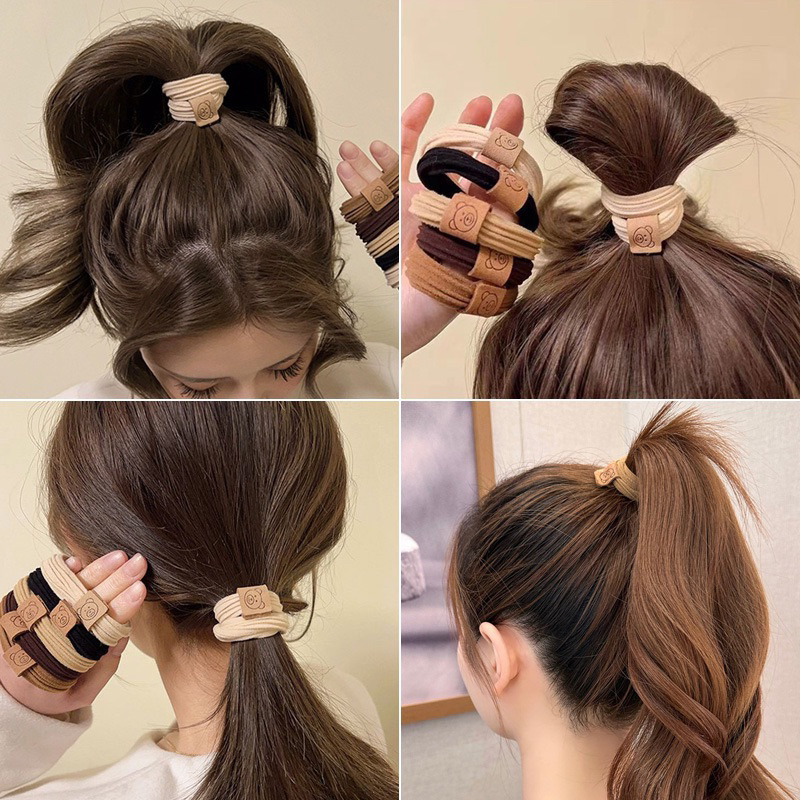 Set 10 Dây Cột Tóc Mặt Gấu Xinh Xắn Dễ Thương Không Đường May Không Đau Tóc Phụ Kiện Tóc Nữ và Bé Gái