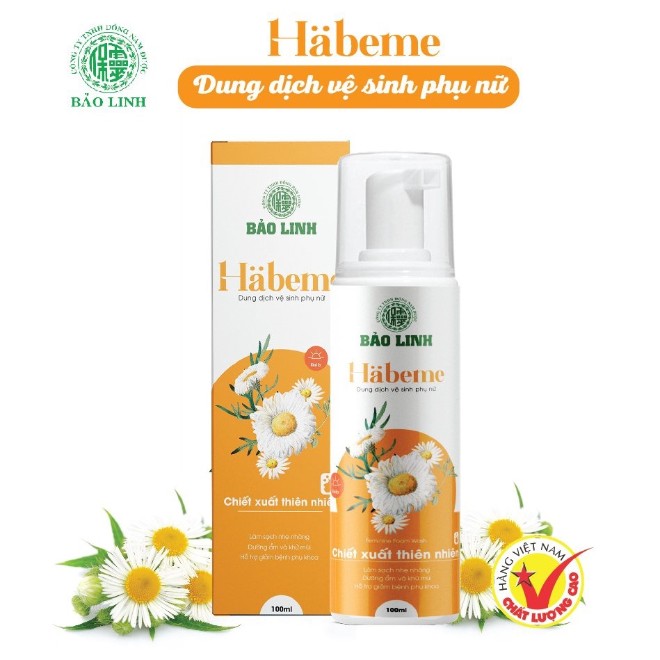 Dung dịch vệ sinh phụ nữ Bảo Linh Habeme 100ml - Dạng tạo bọt, chiết xuất từ thiên nhiên pH 4-5, Giúp bạn luôn tự tin