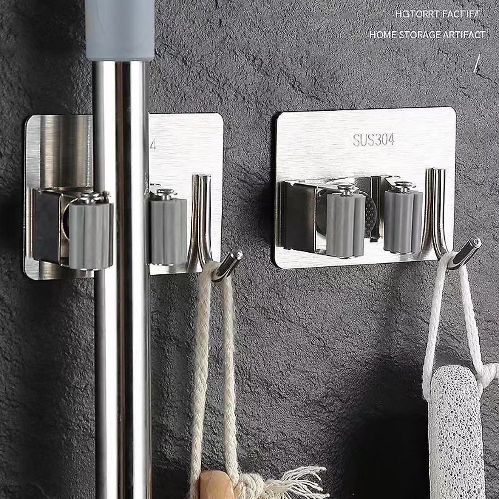 Móc Treo Kẹp Chổi INOX 304 mới, Móc Dán Tường Siêu Chắc Thiết Kế Hiện Đại