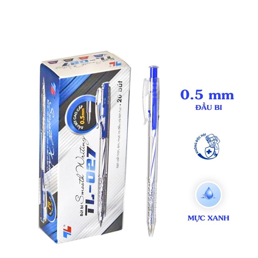 Hộp 20 Bút TL 027 bút đủ 3 màu xanh đen đỏ hàng chính hãng