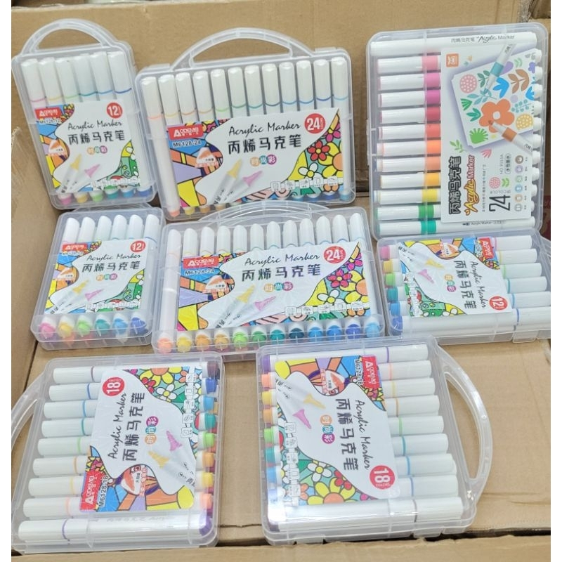 Bộ màu ACRYLIC MARKER  quai sách vẽ trên mọi chất liệu 12/18/24/36/48/60màu