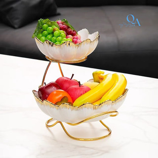 Khay Đựng Hoa Quả, Bánh Kẹo 2 Tầng | Khay Hai Tầng Chất Liệu Sứ Sang Trọng | Khay Tròn 2 Tầng Cao Cấp | Khay Decor