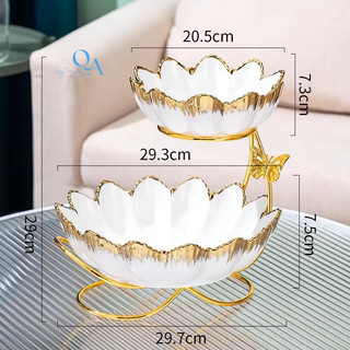Khay Đựng Hoa Quả, Bánh Kẹo 2 Tầng | Khay Hai Tầng Chất Liệu Sứ Sang Trọng | Khay Tròn 2 Tầng Cao Cấp | Khay Decor