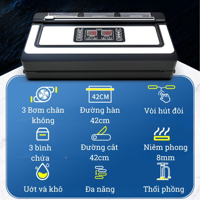 Máy hút chân không Shineye PW420A không kén túi - Lực hút mạnh, 2 vòi hút, đường hàn 42cm, hút được tất cả các loại túi