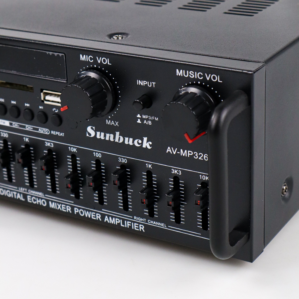 Amply âm ly bluetooth Sunbuck AV - 326BT - Amply karaoke gia đình 220V/12V - Công suất 400W, 4 cổng mic đa năng