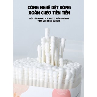 Tăm Bông Ngoái Tai Cho Bé Hộp 200 Chiếc Chất Liệu Bông Tự Mềm Mại 2 Đầu Sử Dụng Tiện Lợi 88450