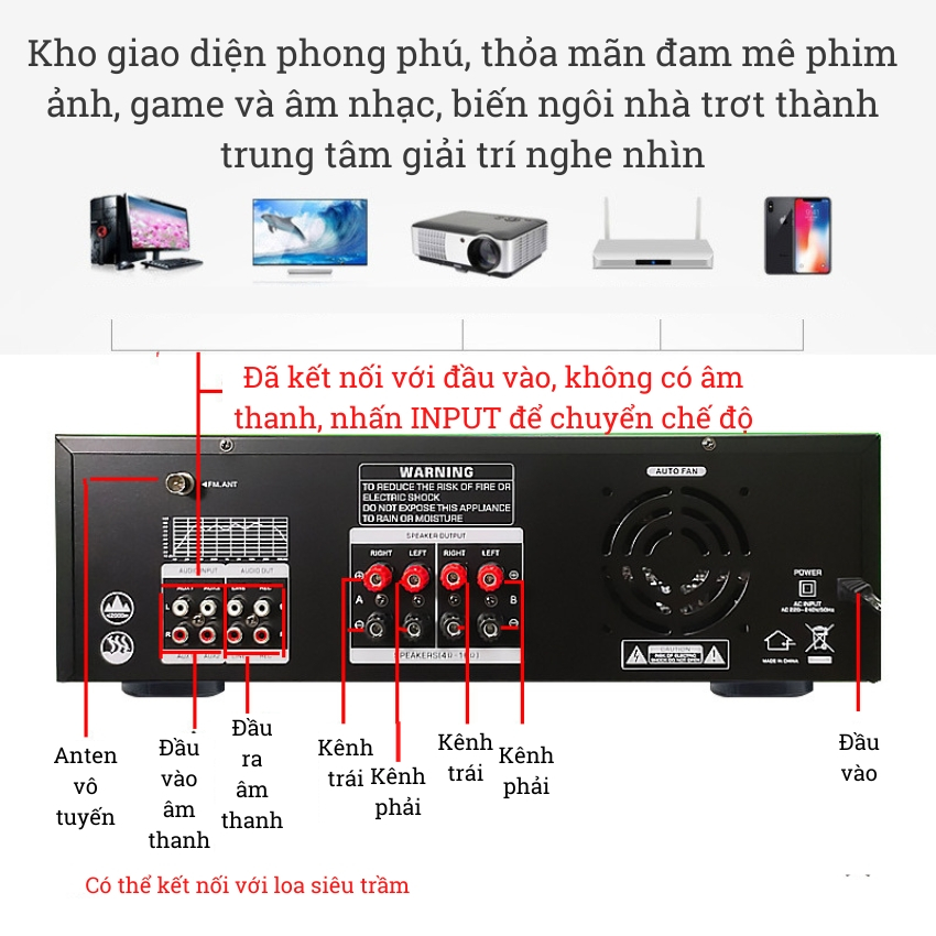 Ampli karaoke Starklok AV-8900BT bluetooth - Bộ khuếch đại công suất 900W, điều chỉnh cân bằng KTV
