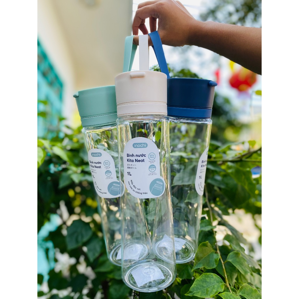 Bình nước Kita Neat Inochi dung tích 1L nhiều màu, nhựa kháng khuẩn an toàn
