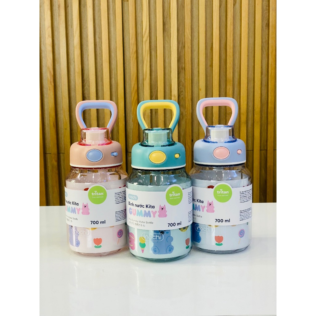 Bình nước Kita Gummy dung tích 700ml có ống hút, quai cầm tiện lợi