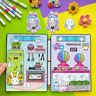 (Mới) Đồ chơi sổ Thỏ bảy màu hoá thân thành cô bé xinh đẹp trong thế giới Avatar World - Búp bê giấy Pighandmade