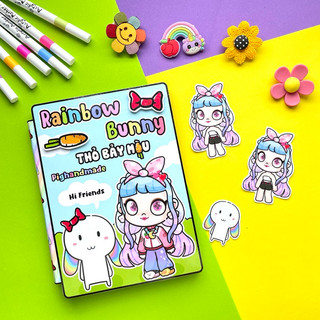 (Mới) Đồ chơi sổ Thỏ bảy màu hoá thân thành cô bé xinh đẹp trong thế giới Avatar World - Búp bê giấy Pighandmade