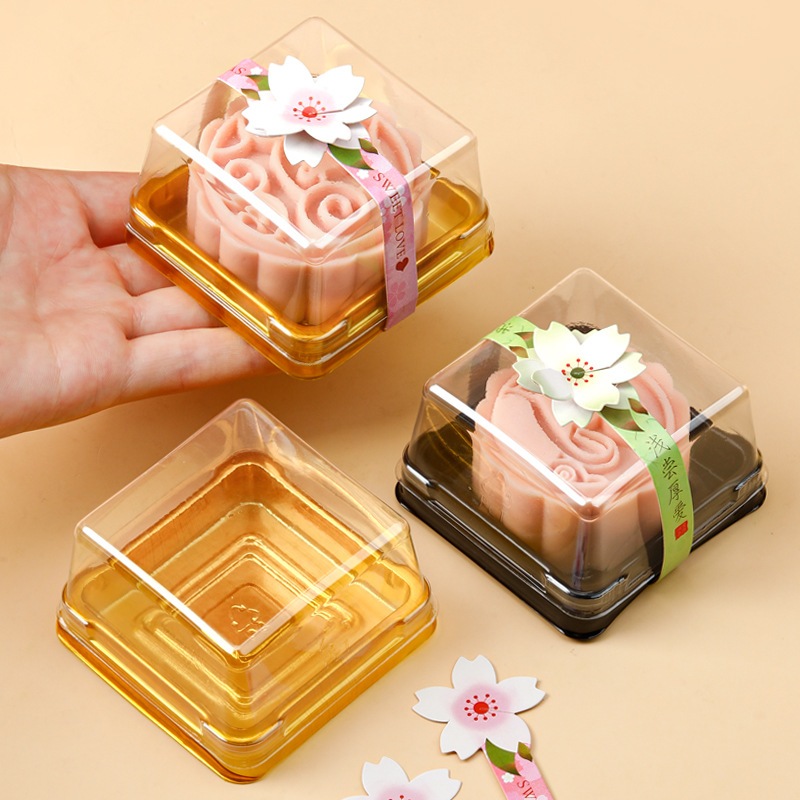 [10->50 cái] Hộp vuông đế vàng XY65S đựng bánh 50-75g -BB198