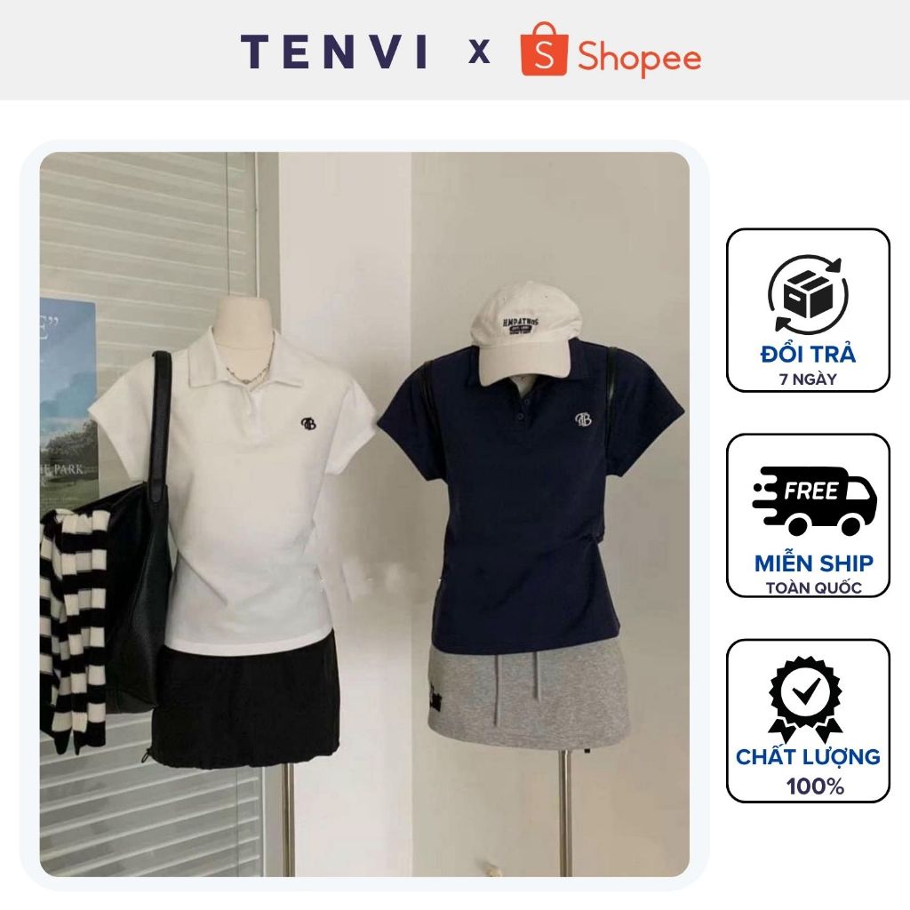 Áo Polo Nữ Cộc Tay Cánh Dơi Thêu chữ TB Nổi Trước Ngực Tôn Dáng Phong Cách Hàn Quốc Chất Poly T28