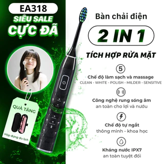 [Tặng 2 QUÀ] Bàn Chải Điện kèm Rửa mặt 5in1 EA318, chống nước IPX7, rung sonic 42.000 lần/phút, bảo hành 1 năm