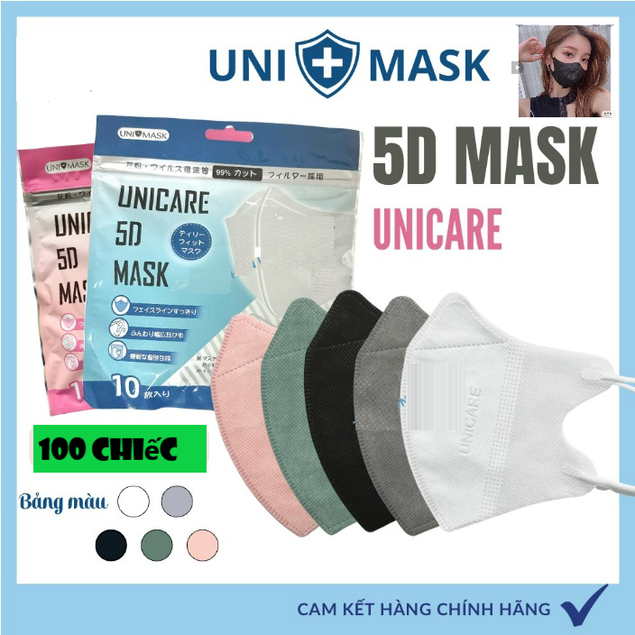 Freeship _Thùng 100 Chiếc Khẩu Trang 5D Unicare 3 lớp kháng khuẩn hàng cao cấp form ôm