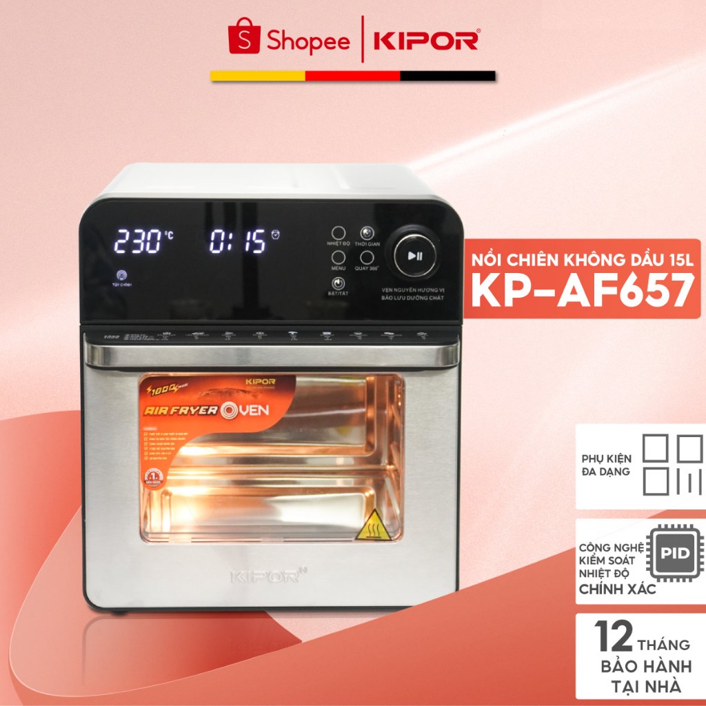 Ảnh Nồi chiên không dầu KIPOR KP-AF657 - 15L - Lò nướng điển tử RAPID AIR nhiệt tối đa 230 độ - Bảo hành tại nhà 12 tháng 1