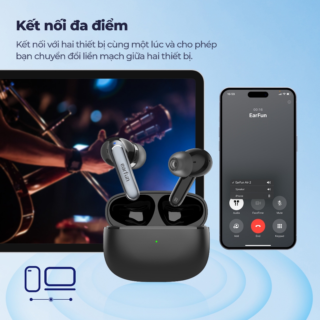 Tai Nghe Bluetooth Earfun Air 2 Âm Thanh Hi-Res LDAC Chống Nước IPX7 Pin 40H | BigBuy360 - bigbuy360.vn