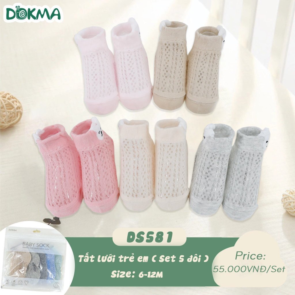 (1-12M) Set 5 Đôi Tất Lưới Cổ Thấp Bé Trai, Bé Gái Dokma Mã DS266, DS581