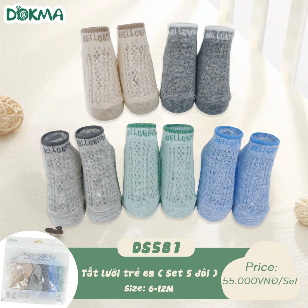 (1-12M) Set 5 Đôi Tất Lưới Cổ Thấp Bé Trai, Bé Gái Dokma Mã DS266, DS581
