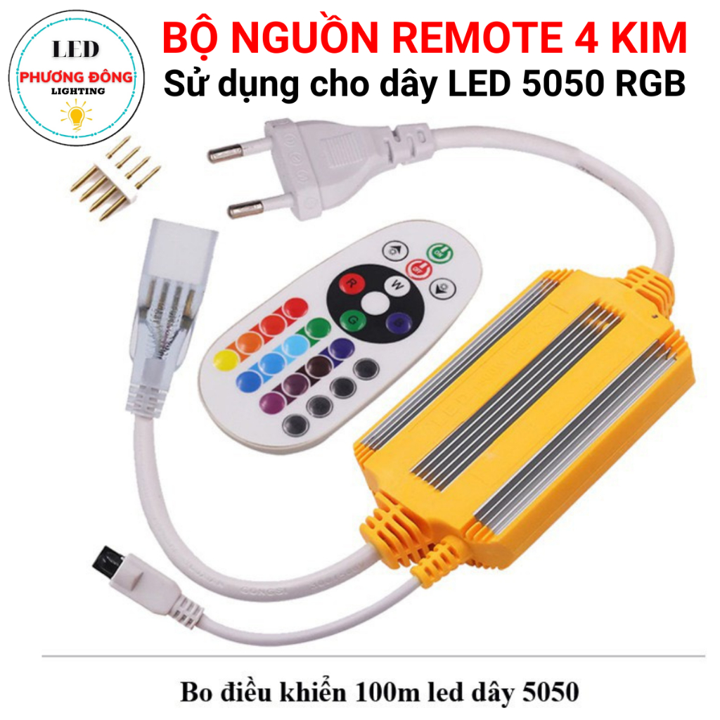Bộ Nguồn Romote 4 kim Dây LED 5050 RGB đổi 7 màu (100 mét)