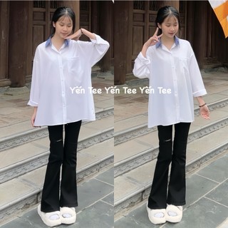 Áo sơ mi trắng dài tay phối cổ xanh Yến Tee Shop chất mát #019