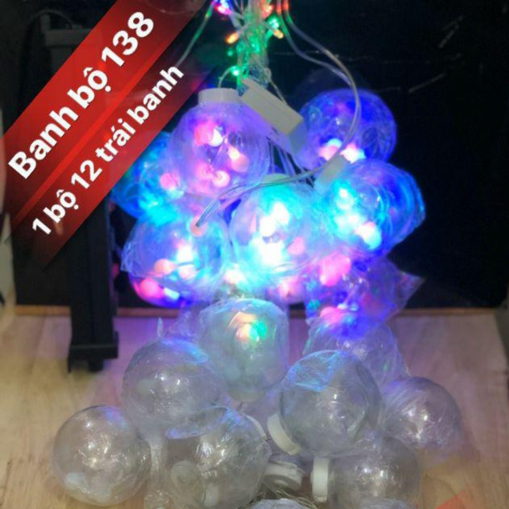 Dây Đèn LED chớp kiểu màn chùm banh 12 quả - Dây dài 4m - Trang trí Noel