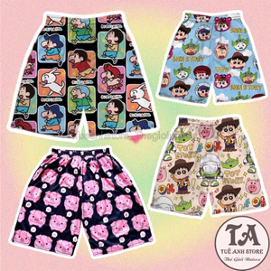 Quần Đùi Cute Dễ Thương Quần Short Lững Cartoon Nam Nữ Hoạt hình -Quần đùi thun cotton mặc nhà thể thao unisex