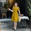 Đầm thiết kế cổ nơ phối viền ngắn tay tùng chữ A BEMINE MT8836