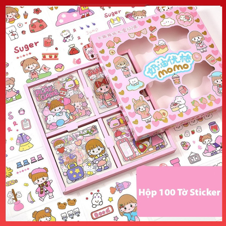 Hộp 100 tấm sticker dễ thương,set sticker cute trang trí/Cute 100 piece ...