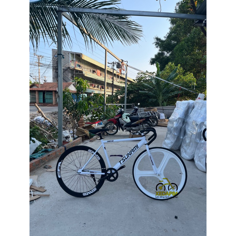 xe đạp Fixed Gear 3 đao trắng đen (tặng kèm dây strap và đồ lắp ...