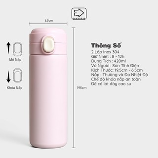 Bình giữ nhiệt khắc tên Fan House 420ml bình nước giữ nhiệt 12h inox 304 có màn hình nhiệt độ