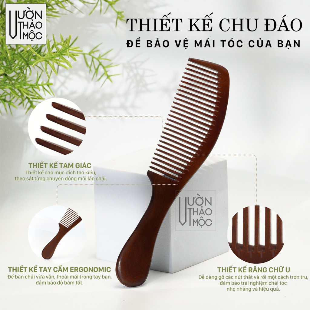 Ảnh Lược gỗ chải tóc Vườn Thảo Mộc chống tĩnh điện gỡ rối tóc chất liệu gỗ cao cấp 3