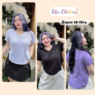 Áo thun bigsize nữ form rộng cổ tim vạt bầu vải thun lạnh mát nhiều màu không kén da A51