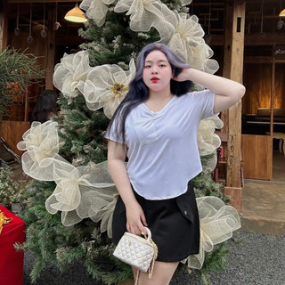 Áo thun bigsize nữ form rộng cổ tim vạt bầu vải thun lạnh mát nhiều màu không kén da A51
