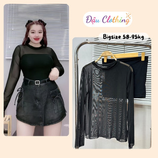 Áo kiểu bigsize thun nhũ lưới tay dài có kèm áo quây ôm body quyến rũ cá tính cho nữ Chubby G235