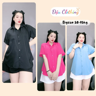 Set đồ Bigsize nữ gồm áo sơ mi tay lỡ kiểu ulzzang kèm quần short cap chun SET902