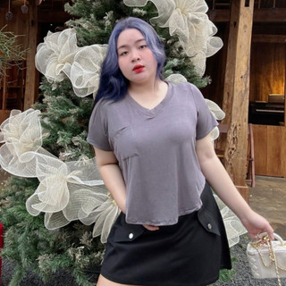 Áo thun bigsize nữ form rộng cổ tim vạt bầu vải thun lạnh mát nhiều màu không kén da A51