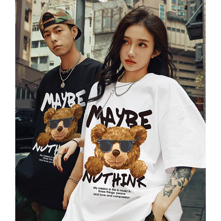[Vải 250 Gsm] Áo Thun Gấu Đôi Maybe Vải Cotton Cao Cấp Co Gian 2 Chiều Mềm Mịn Thoáng Mát Thấm Hút Mồ Hôi