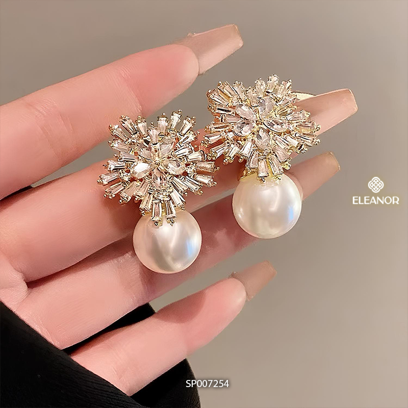 Bông tai cô dâu nữ chuôi bạc 925 Eleanor Accessories đính đá phụ kiện trang sức khuyên tai 7254