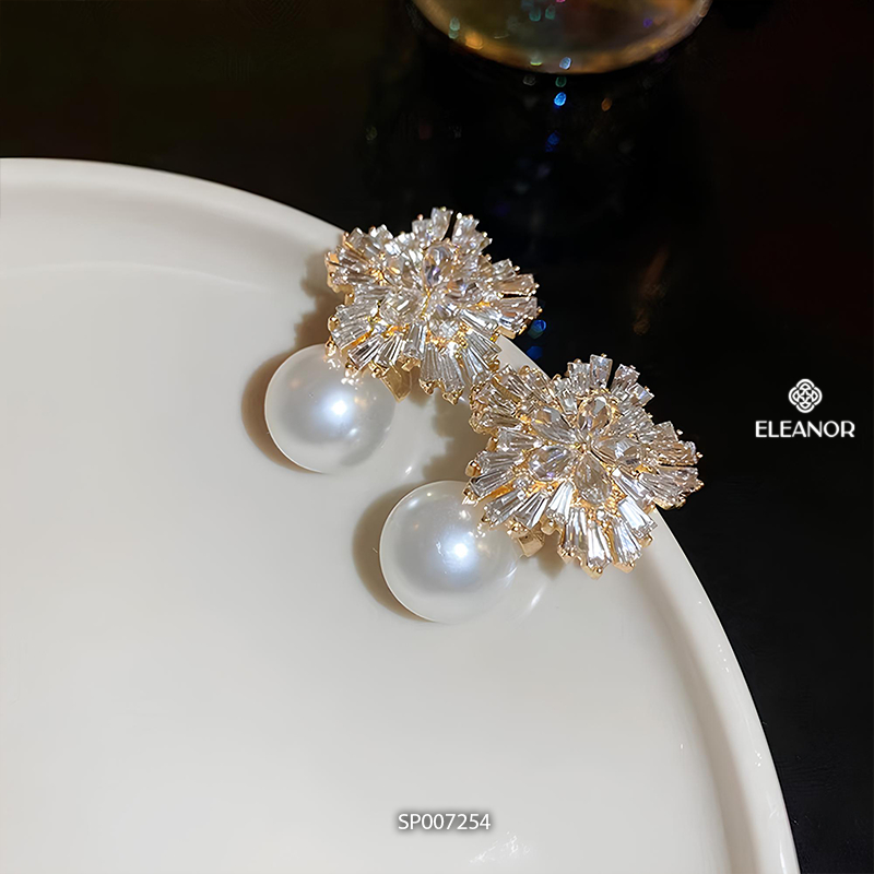 Bông tai cô dâu nữ chuôi bạc 925 Eleanor Accessories đính đá phụ kiện trang sức khuyên tai 7254