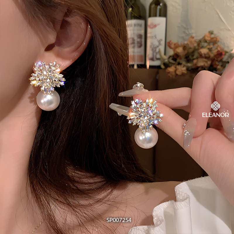 Bông tai cô dâu nữ chuôi bạc 925 Eleanor Accessories đính đá phụ kiện trang sức khuyên tai 7254