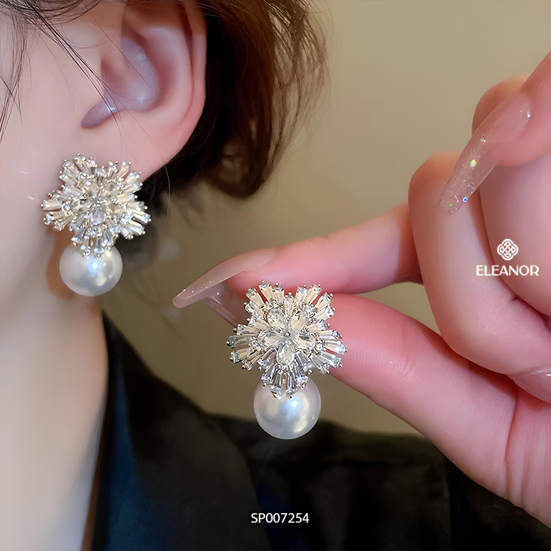 Bông tai cô dâu nữ chuôi bạc 925 Eleanor Accessories đính đá phụ kiện trang sức khuyên tai 7254