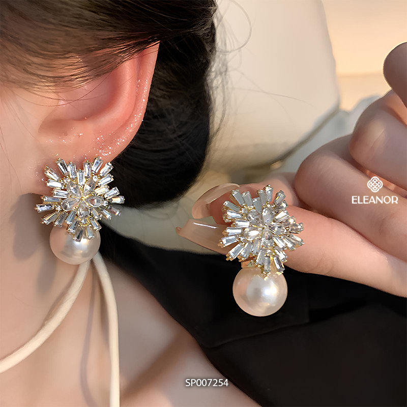 Bông tai cô dâu nữ chuôi bạc 925 Eleanor Accessories đính đá phụ kiện trang sức khuyên tai 7254